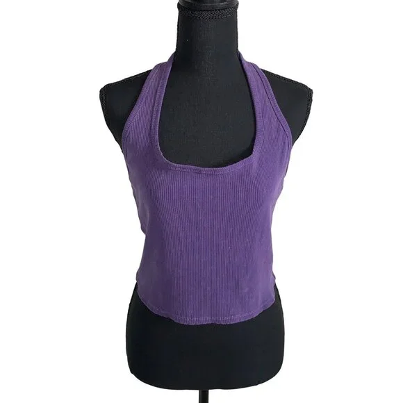 Wild Fable Junior Purple Summer Stretchy Ribbed Halter Cropped Tank Top Size XS - Picture 10 of 11